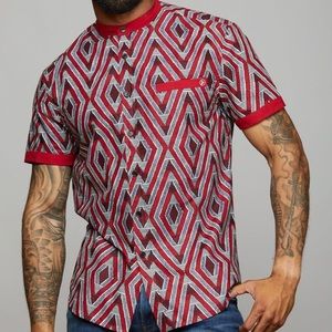 Men’s Short Sleeve Button Up Mandarin Collar Top